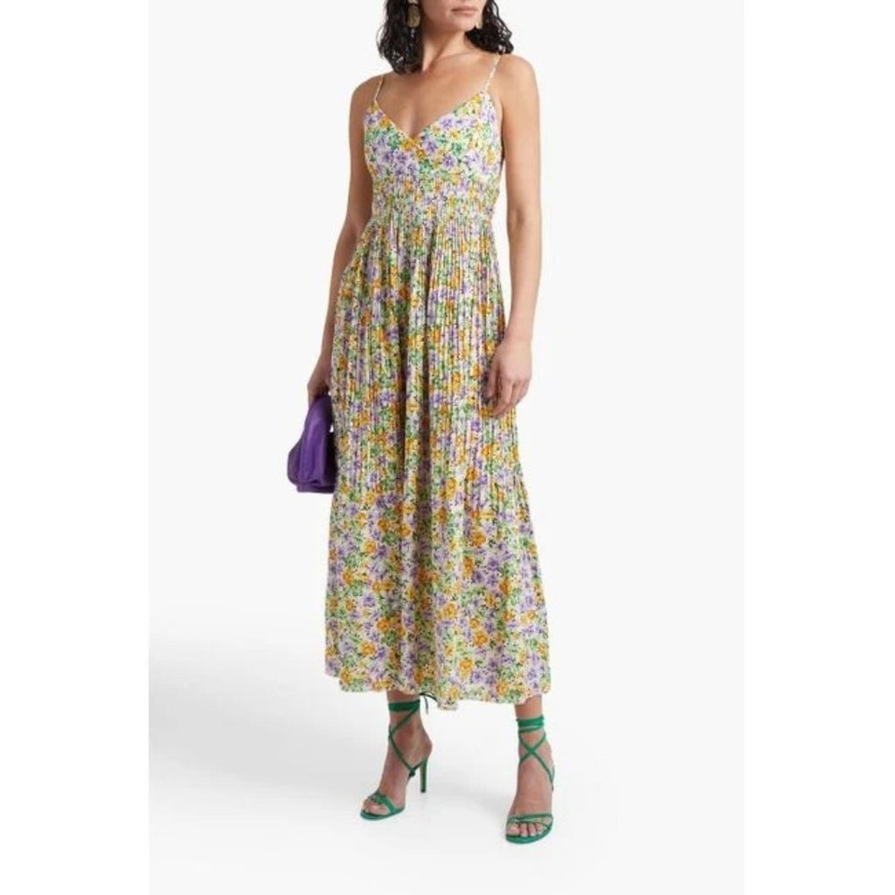 Nicholas NWT Floral Dress Pleated Purple Green Susan Maxi 8